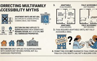 Accessible entrance ramp at multifamily apartment complex — ADA and Fair Housing compliance